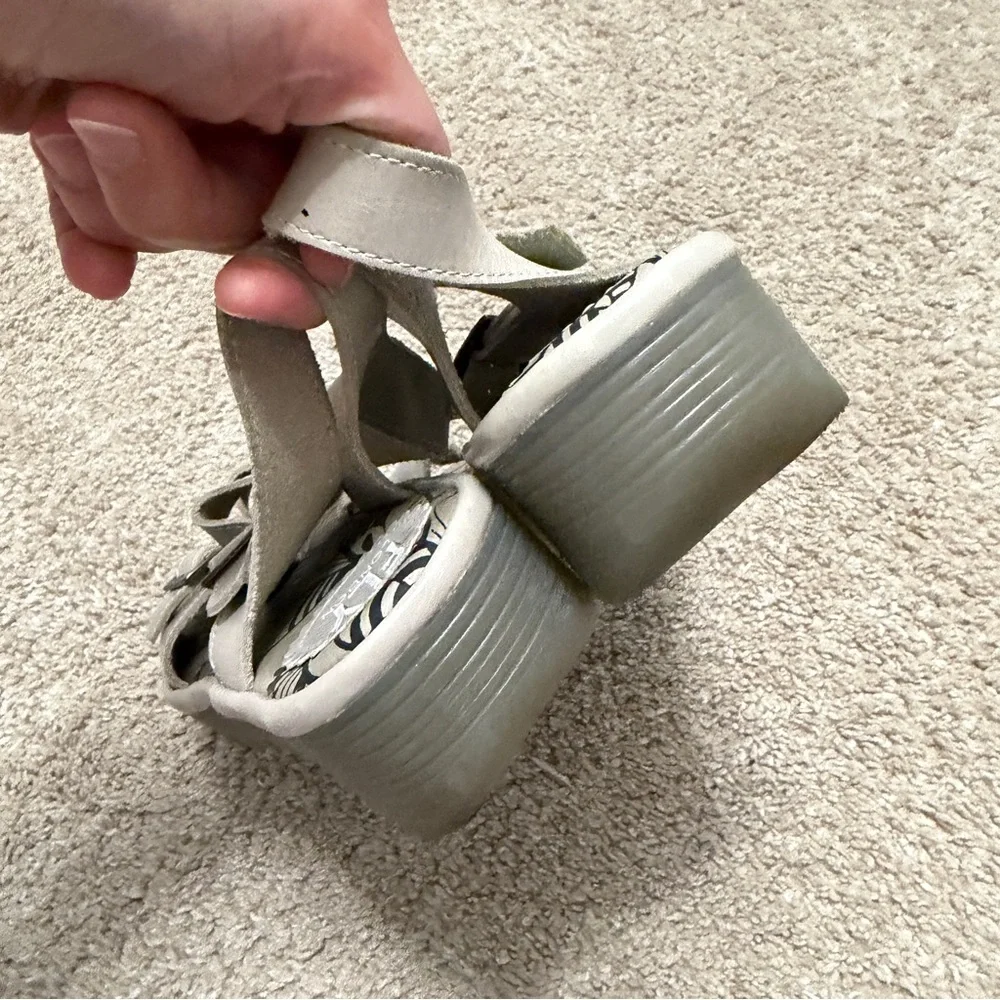 FLY London Leather Ankle Strap Wedge Leather Sandals Gray Size 40
